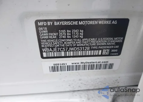 2018 BMW 540I xDrive from USA, damaged, VIN WBAJE7C57JWD53128